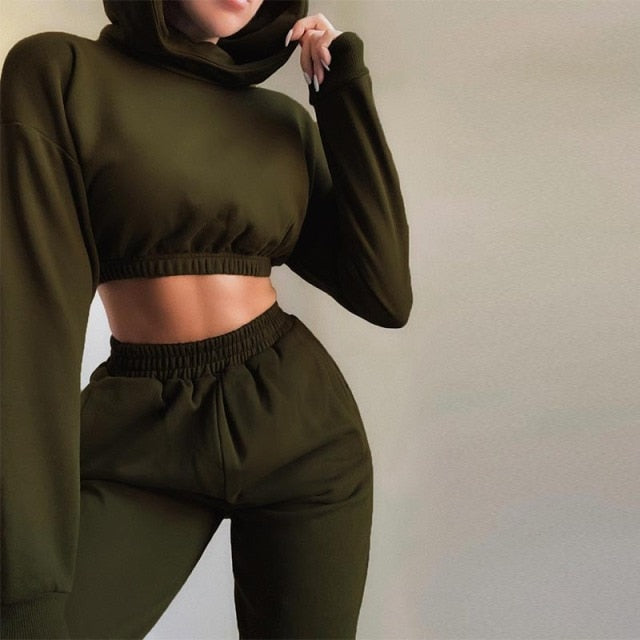 Hooded Casual Crop Set