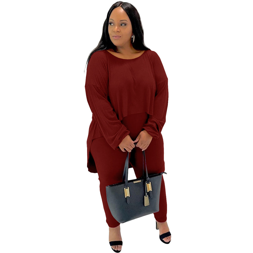 Casual Hi-Low Cut Set Plus Size