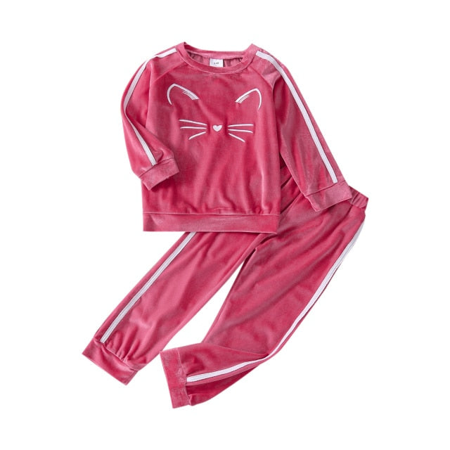 Baby Girls Velvet Kitty Tracksuit for 18 Months to 6 Years