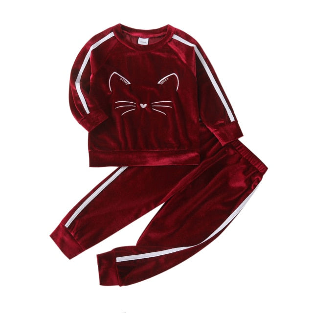 Baby Girls Velvet Kitty Tracksuit for 18 Months to 6 Years